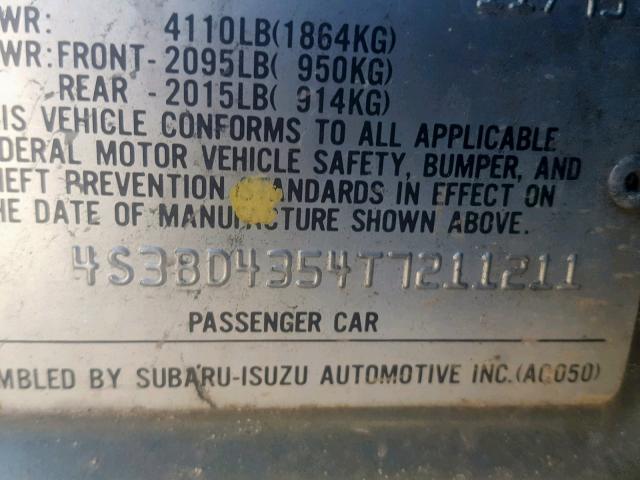 4S3BD4354T7211211 - 1996 SUBARU LEGACY L GREEN photo 10