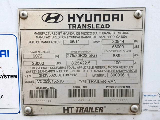 3H3V532C0DT087118 - 2013 HYTR TRAILER WHITE photo 10