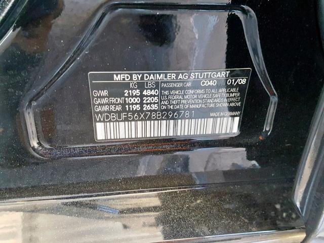 WDBUF56X78B296781 - 2008 MERCEDES-BENZ E 350 BLACK photo 10