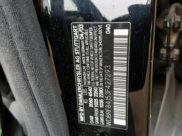 WDBRF84J53F427293 - 2003 MERCEDES-BENZ C 320 4MAT BLACK photo 10