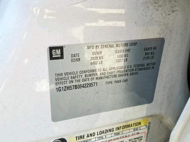 1G1ZH57B084229571 - 2008 CHEVROLET MALIBU 1LT 白色 照片 10