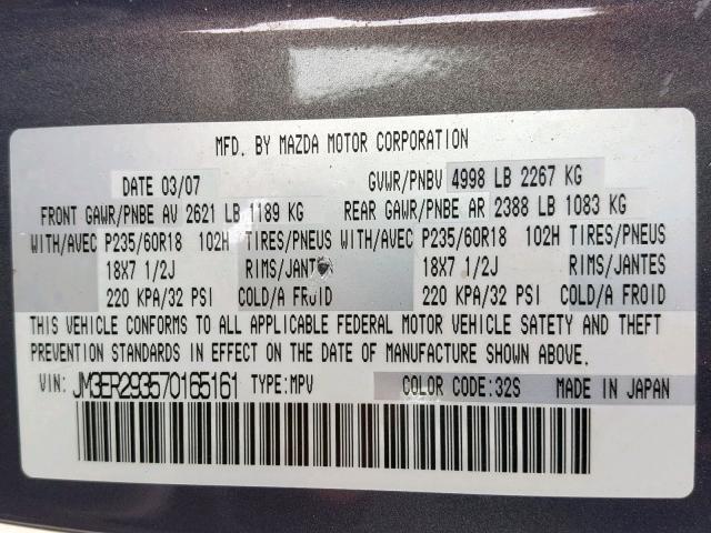 JM3ER293570165161 - 2007 MAZDA CX-7 GRAY photo 10