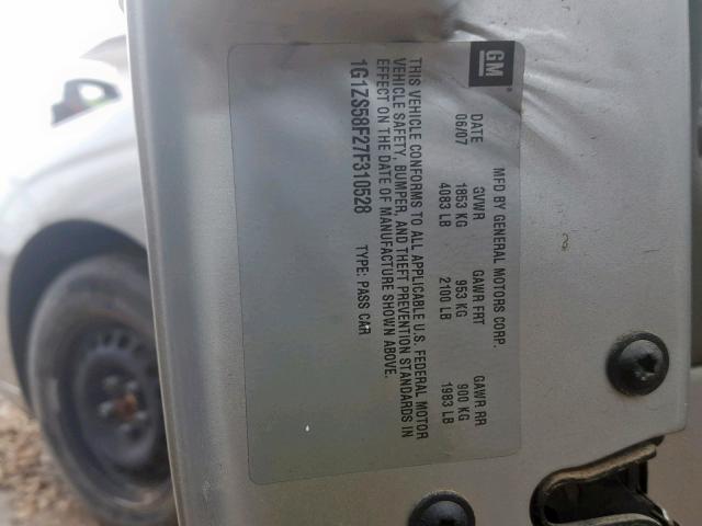 1G1ZS58F27F310528 - 2007 CHEVROLET MALIBU LS 灰色 照片 10