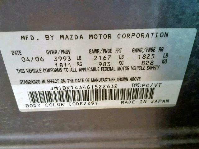 JM1BK143461522632 - 2006 MAZDA 3 HATCHBAC GRAY photo 10