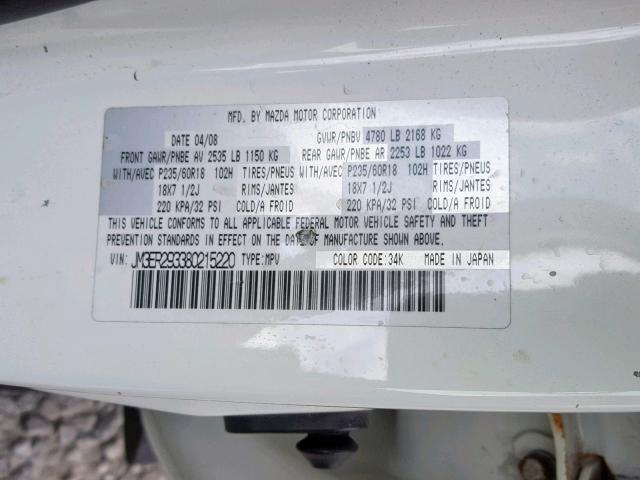 JM3ER293380215220 - 2008 MAZDA CX-7 WHITE photo 10