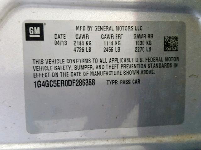 1G4GC5ER0DF286358 - 2013 BUICK LACROSSE SILVER photo 10