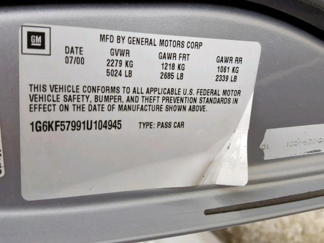 1G6KF57991U104945 - 2001 CADILLAC DEVILLE DT SILVER photo 10