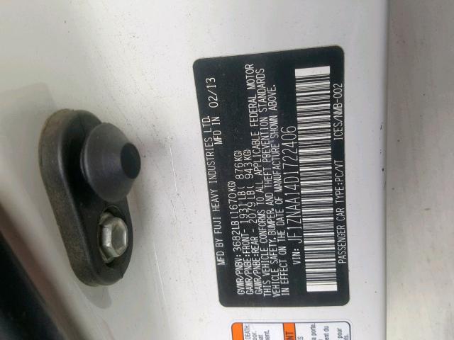 JF1ZNAA14D1722406 - 2013 TOYOTA SCION FR-S WHITE photo 10