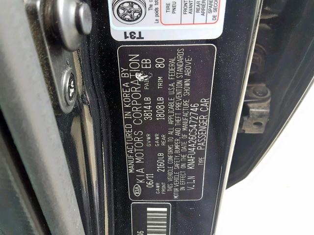 KNAFU4A26C5472746 - 2012 KIA FORTE EX BLACK photo 10