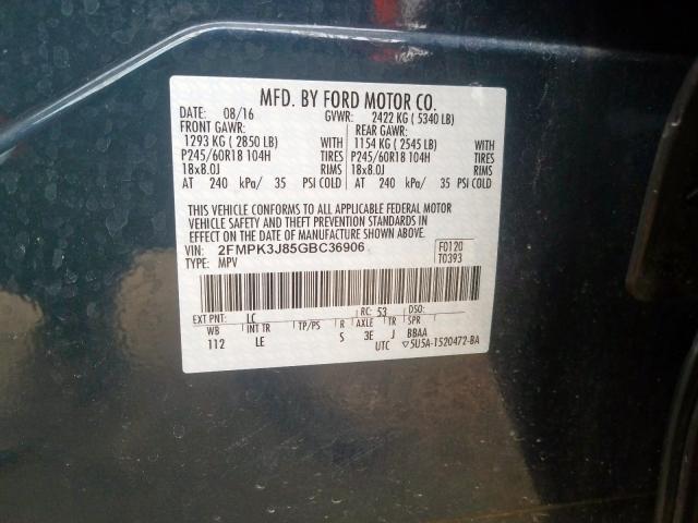 2FMPK3J85GBC36906 - 2016 FORD EDGE SEL  photo 10