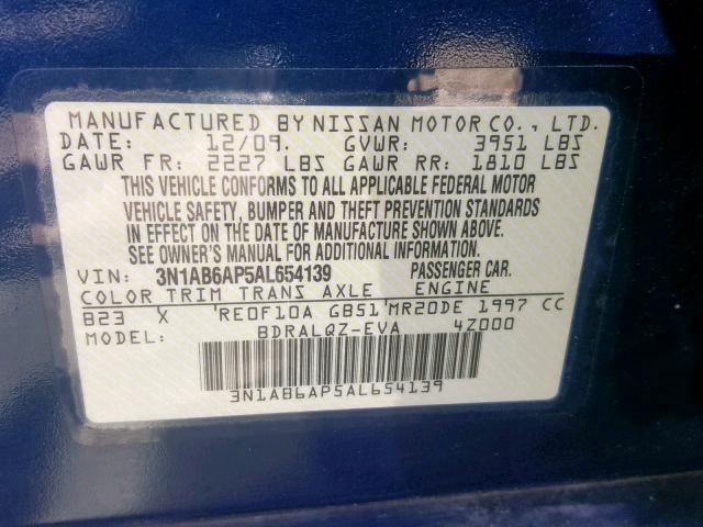 3N1AB6AP5AL654139 - 2010 NISSAN SENTRA 2.0 BLUE photo 10