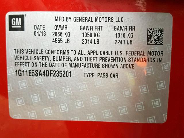 1G11E5SA4DF235201 - 2013 CHEVROLET MALIBU 2LT RED photo 10