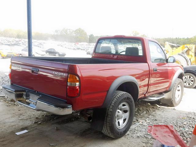 5TENM92N52Z142290 - 2002 TOYOTA TACOMA PRE BURGUNDY photo 4