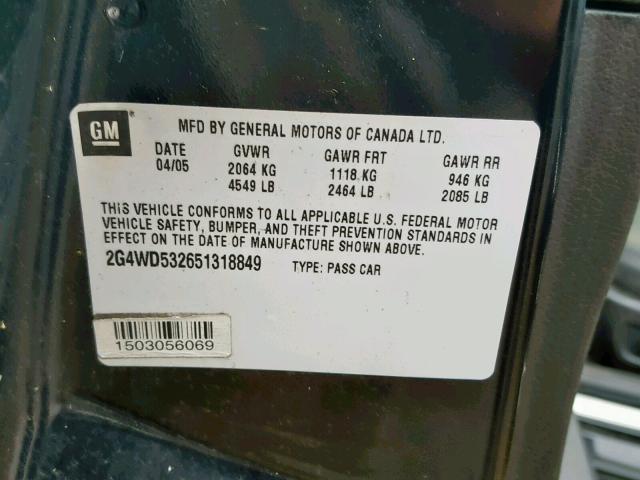 2G4WD532651318849 - 2005 BUICK LACROSSE C BLACK photo 10