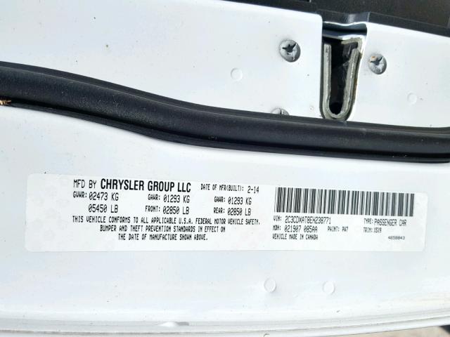 2C3CDXAT8EH238771 - 2014 DODGE CHARGER PO WHITE photo 10