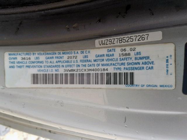 3VWBK21CX3M400184 - 2003 VOLKSWAGEN NEW BEETLE Gümüş foto 10