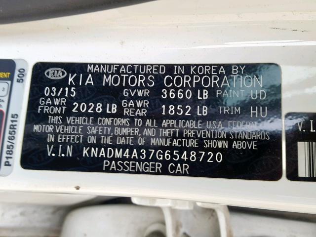 KNADM4A37G6548720 - 2016 KIA RIO LX WHITE photo 10