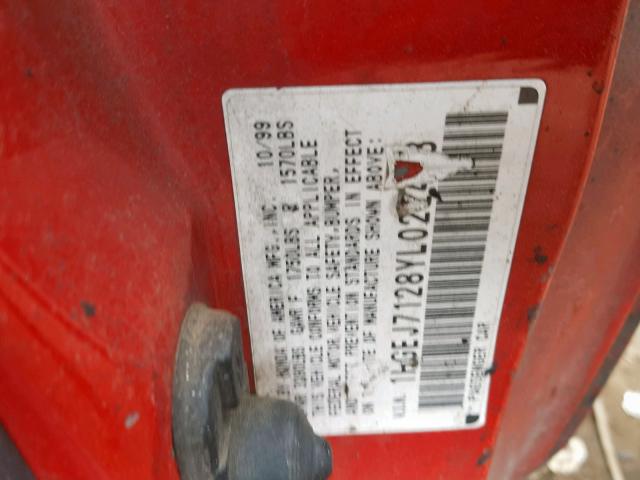 1HGEJ7128YL022478 - 2000 HONDA CIVIC HX RED photo 10