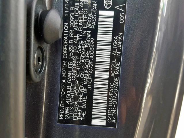 JTKJF5C72FJ003499 - 2015 TOYOTA SCION TC GRAY photo 10