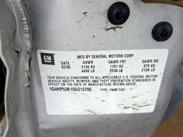 1G4HP52K15U213786 - 2005 BUICK LESABRE CU SILVER photo 10