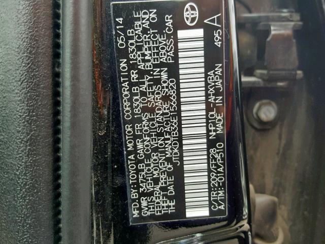 JTDKDTB36E1566820 - 2014 TOYOTA PRIUS C BLACK photo 10