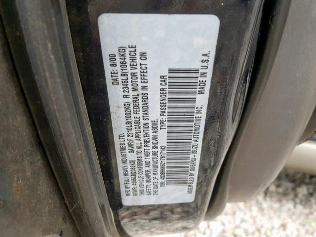 4S3BH665217617142 - 2001 SUBARU LEGACY OUT BLUE photo 10