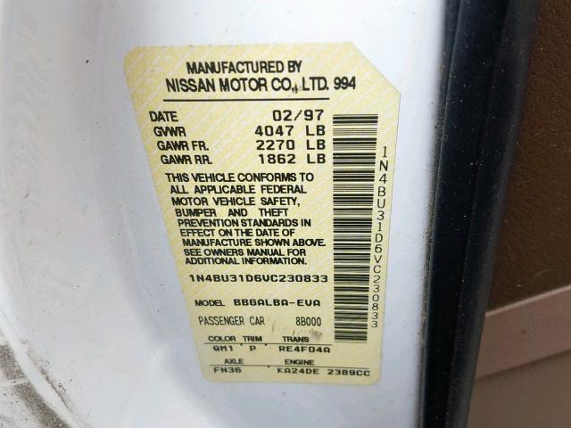 1N4BU31D6VC230833 - 1997 NISSAN ALTIMA XE WHITE photo 10