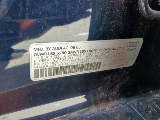 WAUDG74F56N030060 - 2006 AUDI A6 3.2 QUA BLUE photo 10