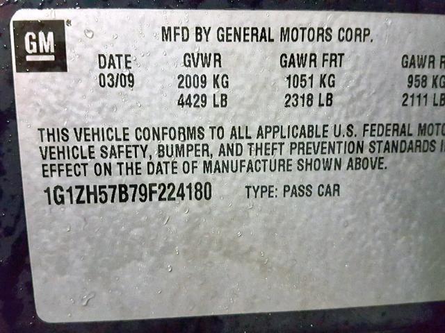 1G1ZH57B79F224180 - 2009 CHEVROLET MALIBU 1LT 蓝色 照片 10