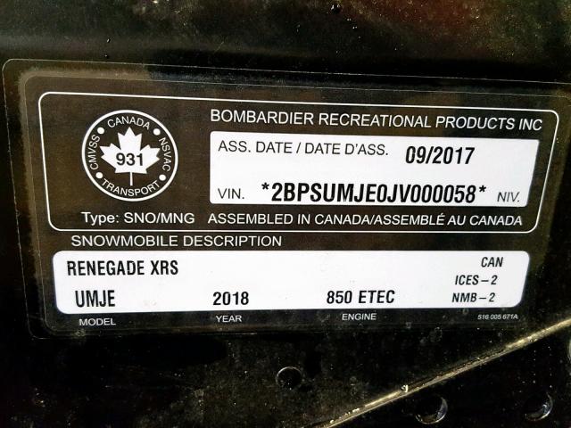 2BPSUMJE0JV000058 - 2018 SKI DOO RENEGADE BLACK photo 10