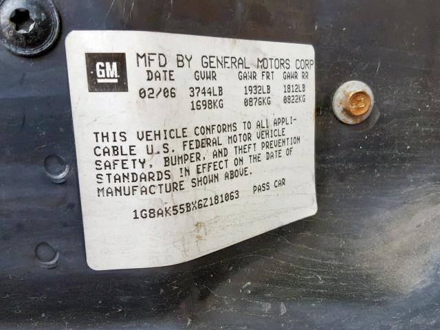 1G8AK55BX6Z181063 - 2006 SATURN ION LEVEL BLACK photo 10