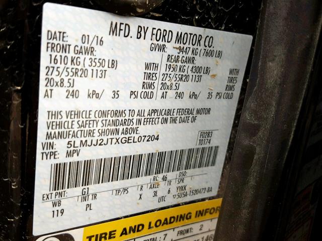 5LMJJ2JTXGEL07204 - 2016 LINCOLN NAVIGATOR BLACK photo 10