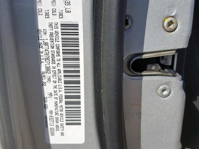 1J8FT47078D713862 - 2008 JEEP COMPASS SP Күміс фото 10