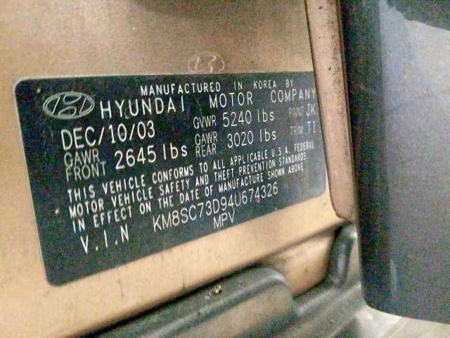 KM8SC73D94U674326 - 2004 HYUNDAI SANTA FE GLS  photo 10