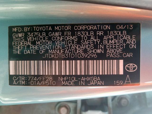 JTDKDTB31D1039296 - 2013 TOYOTA PRIUS C  photo 10