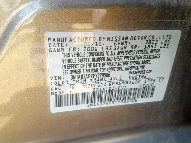 3N1AB7AP2FY228506 - 2015 NISSAN SENTRA S GRAY photo 10