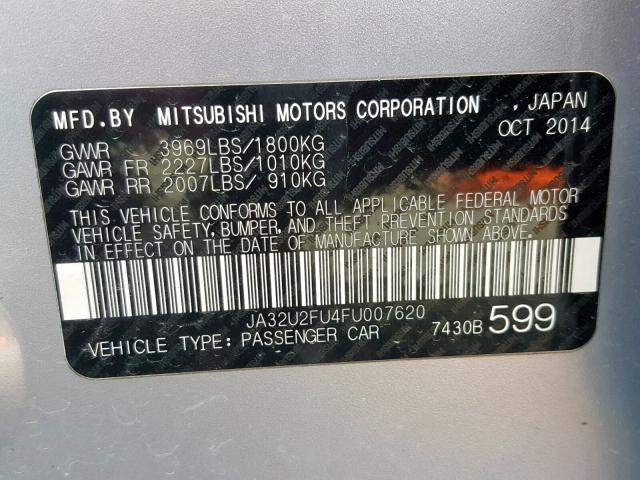 JA32U2FU4FU007620 - 2015 MITSUBISHI LANCER ES SILVER photo 10