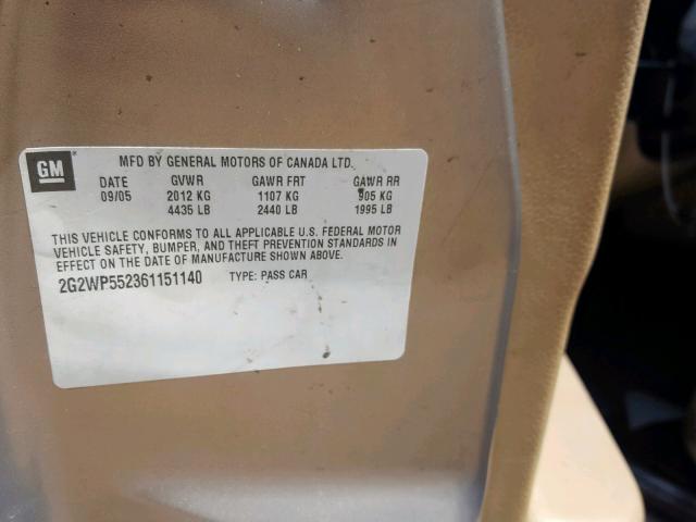 2G2WP552361151140 - 2006 PONTIAC GRAND PRIX BROWN photo 10