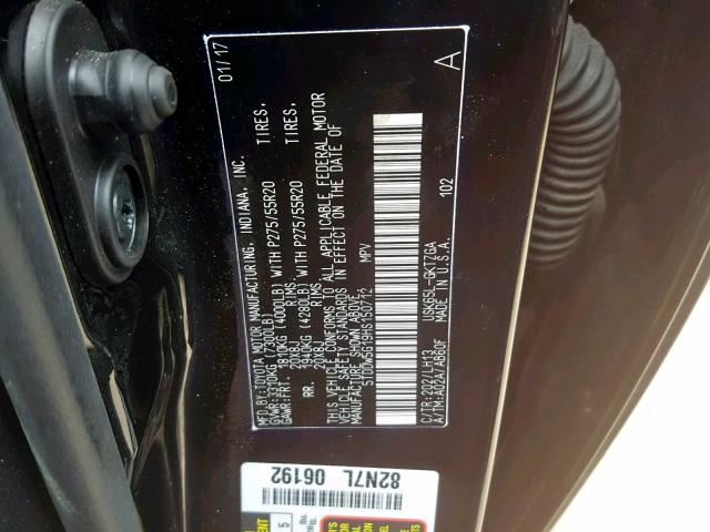 5TDDW5G19HS150712 - 2017 TOYOTA SEQUOIA PL BLACK photo 10