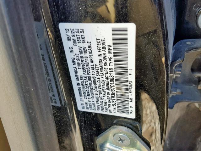 5J8TB3H37DL003118 - 2013 ACURA RDX BLACK photo 10