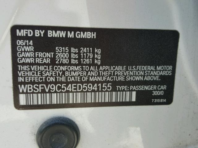 WBSFV9C54ED594155 - 2014 BMW M5 WHITE photo 10