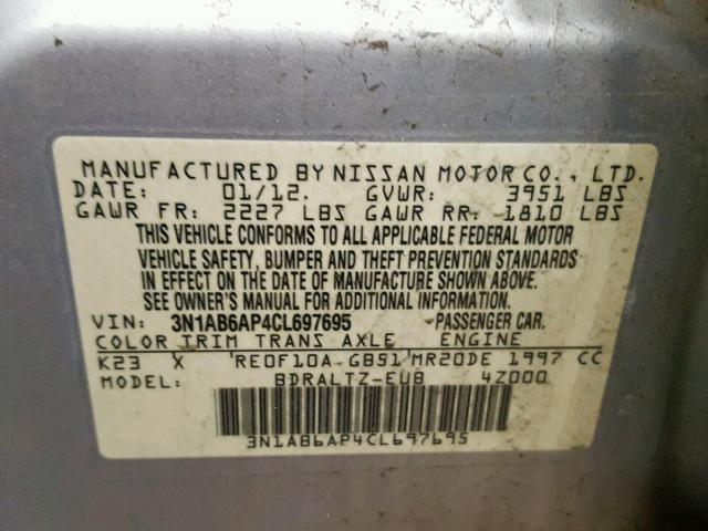 3N1AB6AP4CL697695 - 2012 NISSAN SENTRA 2.0 SILVER photo 10