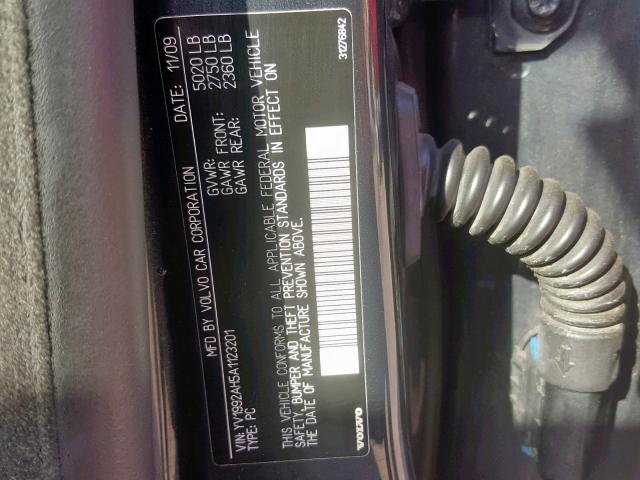 YV1992AH5A1123201 - 2010 VOLVO S80 T6 GRAY photo 10