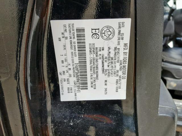 1FAHP36N09W228941 - 2009 FORD FOCUS SES BLACK photo 10