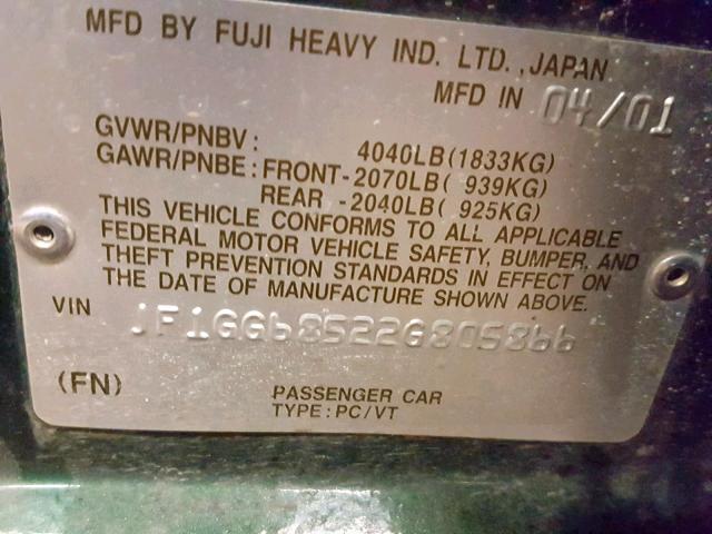 JF1GG68522G805866 - 2002 SUBARU IMPREZA OU GREEN photo 10