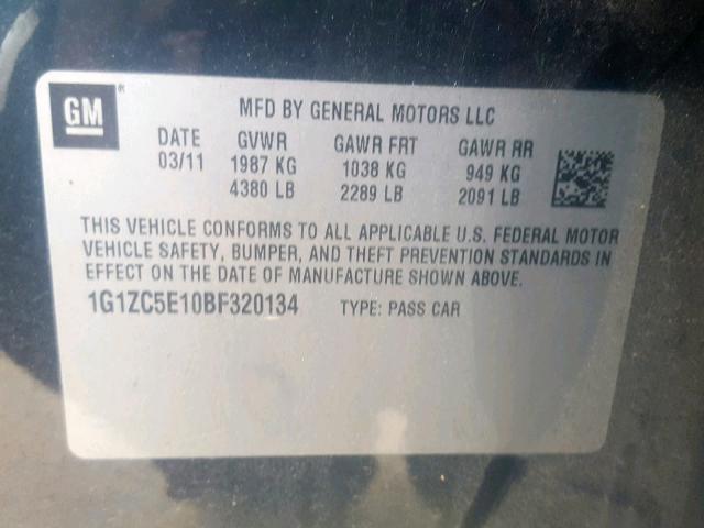 1G1ZC5E10BF320134 - 2011 CHEVROLET MALIBU 1LT 黑色 照片 10