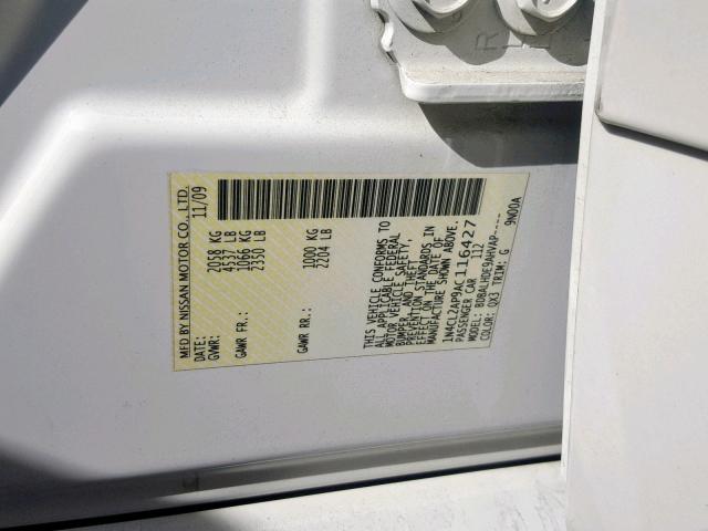 1N4CL2AP9AC116427 - 2010 NISSAN ALTIMA HYB WHITE photo 10