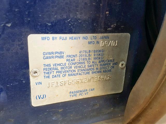 JF1SF655X2H738462 - 2002 SUBARU FORESTER S BLUE photo 10