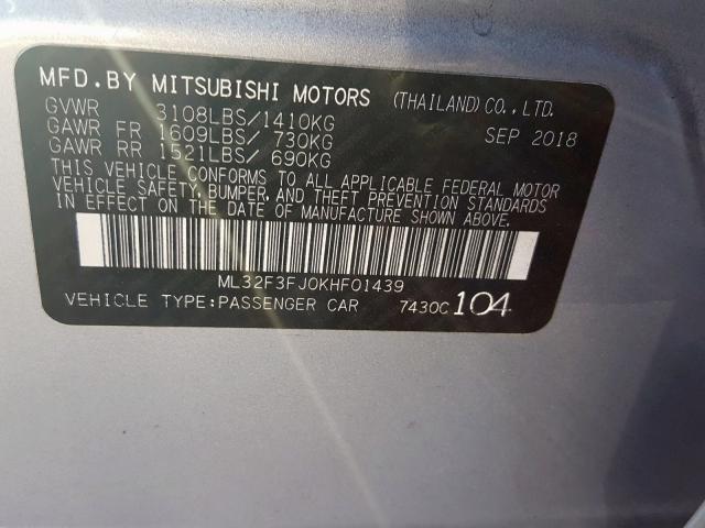 ML32F3FJ0KHF01439 - 2019 MITSUBISHI MIRAGE G4 ES  фото 10