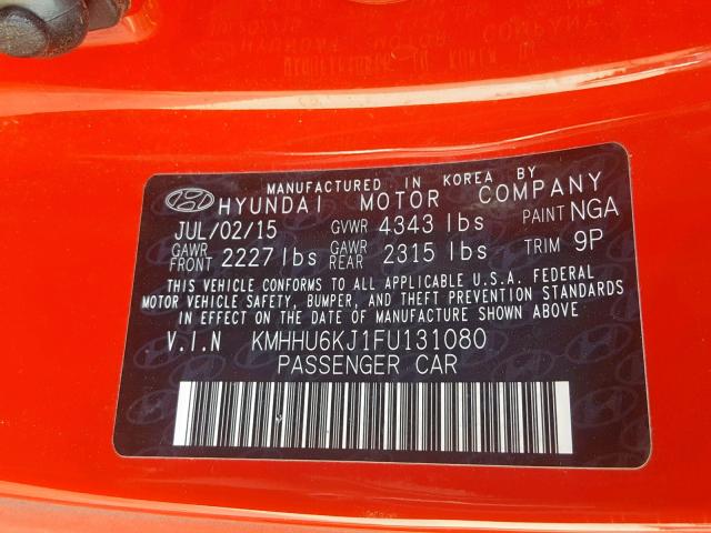 KMHHU6KJ1FU131080 - 2015 HYUNDAI GENESIS CO RED photo 10